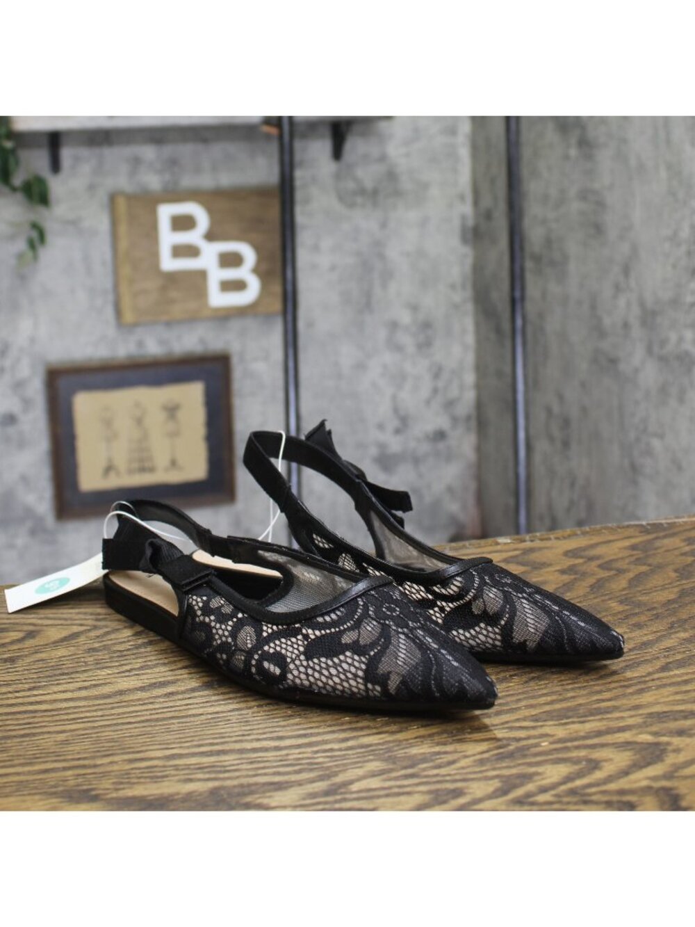 A New Day Womens London Lace Sling Back Bow Flats 94303528 Black 9.5M